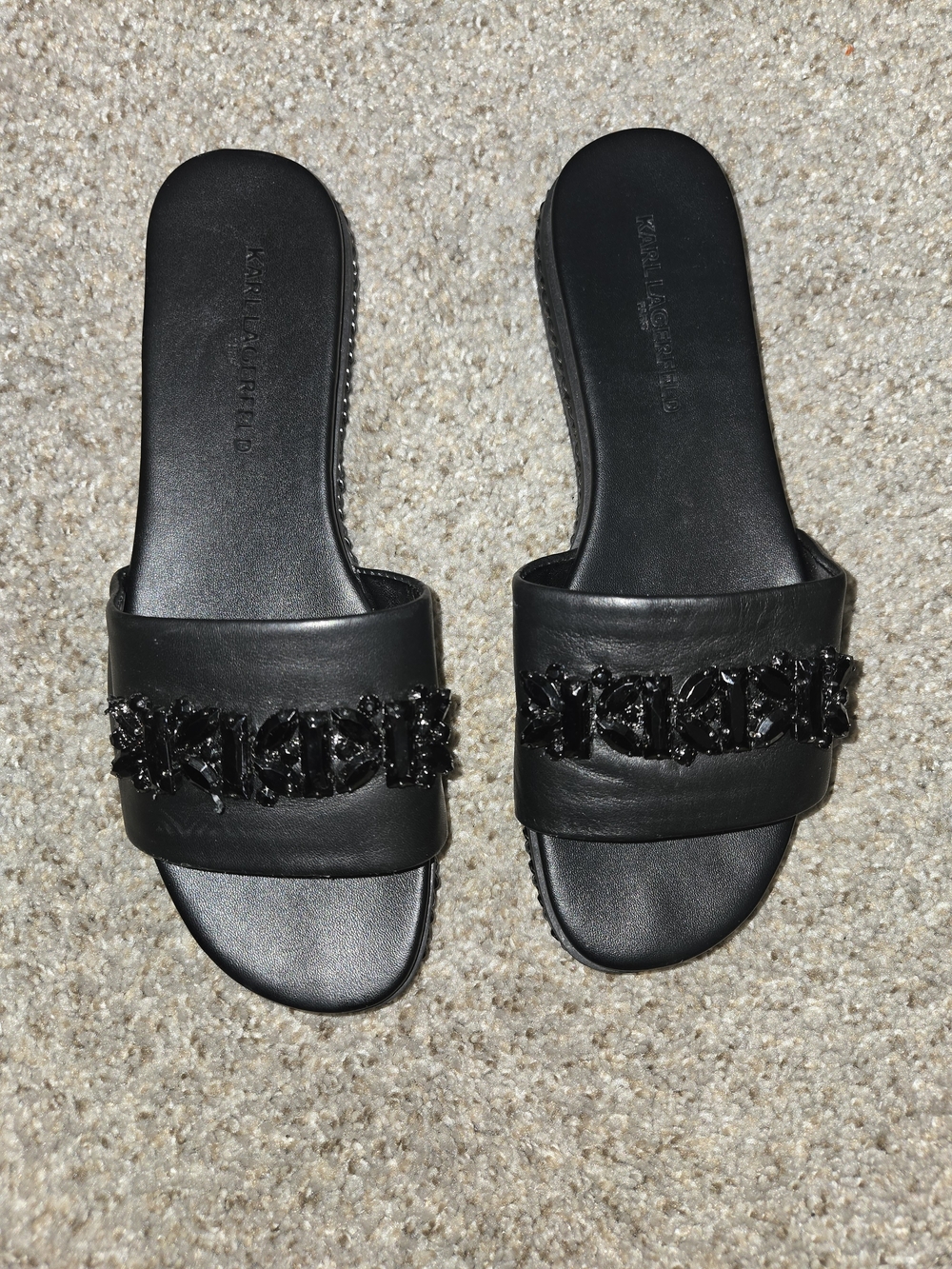 Karl Lagerfeld Black Jeweled Slide Mules